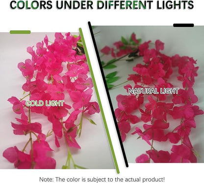 12 Pack Fuchsia Wisteria Hanging Flowers Garland, 3.77 Feet Artificial Flower Vines, Fake Wisteria, Artificial Vines Hanging Garland for Backdrop Outdoor Yard Garden Decor