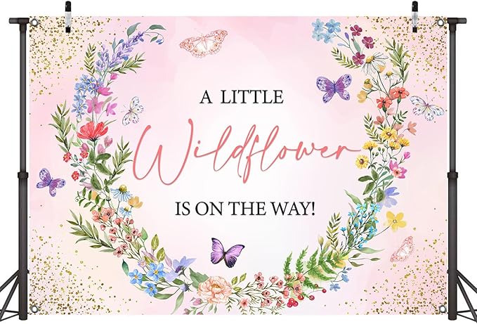 Sensfun A Little Wildflower is On Way Baby Shower Backdrop Banner Girl Wildflowers Party Decorations,Pink Wild Flowers Floral Theme Background for Girls Baby Shower Decor Photo Booth Props 5x3ft