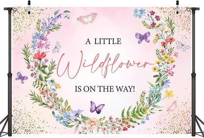 Pink Floral Wildflower Baby in Bloom Baby Shower Backdrop Decorations A Little Wildflower is On The Way Backdrops Banner Background for Girl Wild Flower Theme Baby Shower Party Decor Photo Props 7x5ft