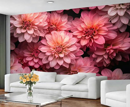 Pink Dahlia Floral Wall Mural, Blush Pink Dahlia 3D Wall Murals, Romantic Floral Wallpaper Mural, for Living Room Bedroom Large Wallpaper Indoor Decor 169.3" W x118.2 H