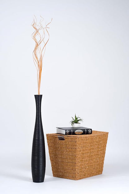 Leewadee Large Black Home Decor Floor Vase - Wooden 26 inch Tall Farmhouse Decor Flower Holder for Fake Plant and Pampas Grass