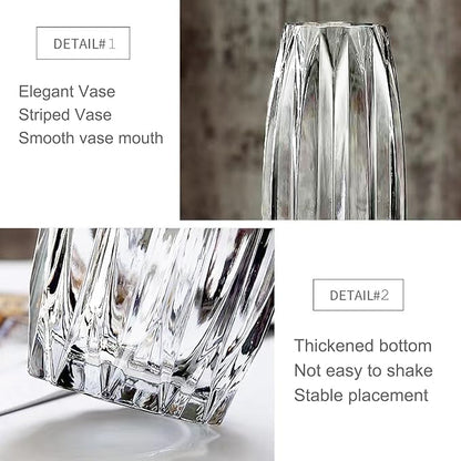 Large Flower Vase,11 inch,GIDARY Thickened Clear Ribbed Glass Vase for Bookshelf,Dinner Table,Indoor Office Desktop,Meeting Room,Home Christmas Day Decoration