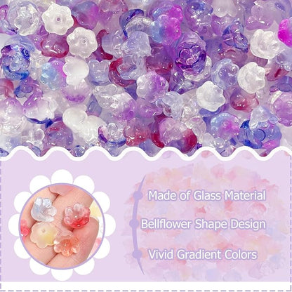 LadayPoa 350pcs Glass Bellflower Beads for Jewelry Making Trumpet Flower Beads Gradient Clear Cute Bead for Bracelets Making Aesthetic Bead Charms for DIY Necklace Decoration-Purple Series