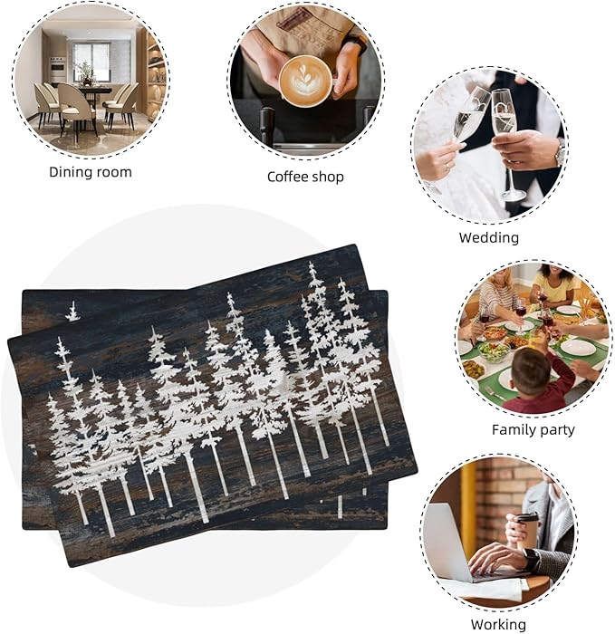 Rustic Tree Placemats Set of 4 Nature Forest Table Mats Washable Place Mats for Home Party Indoor Kitchen Dining Table Decoration 12x18 Inch