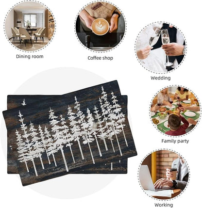 Rustic Tree Placemats Set of 4 Nature Forest Table Mats Washable Place Mats for Home Party Indoor Kitchen Dining Table Decoration 12x18 Inch