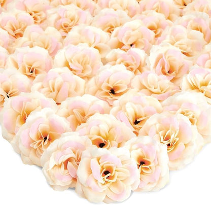 Bright Creations Artificial Roses - 3-Inch Champagne, 50-Pack Stemless Silk Heads - Silk Roses for Wedding DIY Bouquets - Gold Flowers for Centerpieces & Home Decor