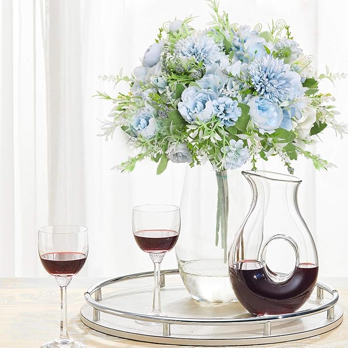 Nubry 3pcs Artificial Flowers Bouquet Fake Peony Silk Hydrangea Wildflowers Arrangements with Stems for Wedding Home Centerpieces Decor (Light Blue)
