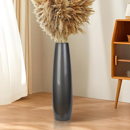 Silvery Ceramic Tall Floor Vase,24 Inch Large Modern Flower Vases for Home Décor,Wicker Big Floor Vases Decorations for Farmhouse, Living Room,Bedroom,Standing Plastic Vase Decorative Tall