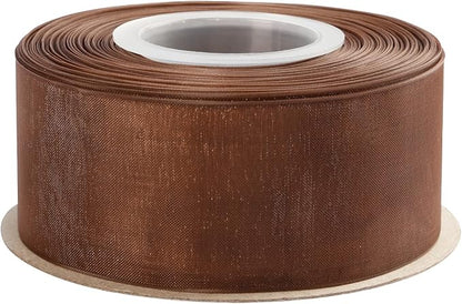 1-1/2 Inch Brown Shimmer Sheer Organza Ribbon Sheer Chiffon Ribbon 50 Yards-Roll Multiple Colors Available for Gift Wrapping Wedding Events Christmas Décor