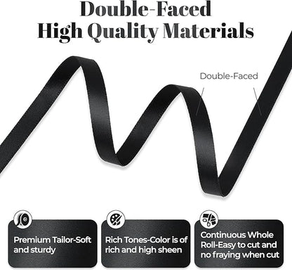 Black Satin Ribbon, Double Faced 1/4 Inch X 25 Yards Black Ribbon, Premium Satin Ribbon for Gift Wrapping, Crafts, Hair Bow Making, Sewing, Flower Bouquet, Wedding Party Decor