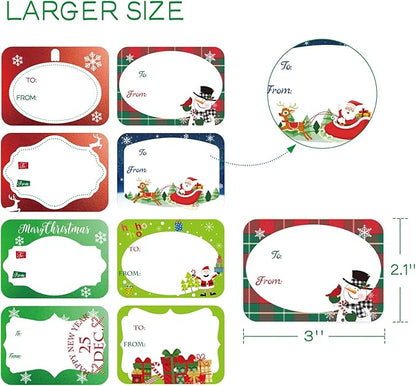 Jumbo Christmas Name Tags Stickers 120 Pack/8 Designs -Gift Tag with Reflective Metallic Foil for Christmas Presents (Snow White)