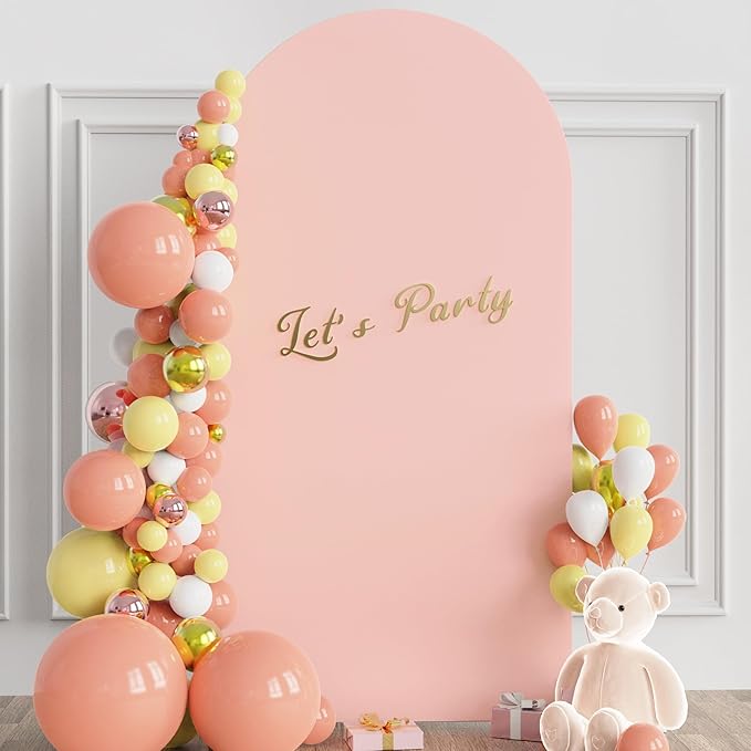 Wokceer 6.6FT Wedding Arch Backdrop Cover Spandex Fitted Wedding Arch Stand Covers Round Top Chiara Backdrop Cover for Birthday Party Ceremony Banquet Decoration Pale Pink