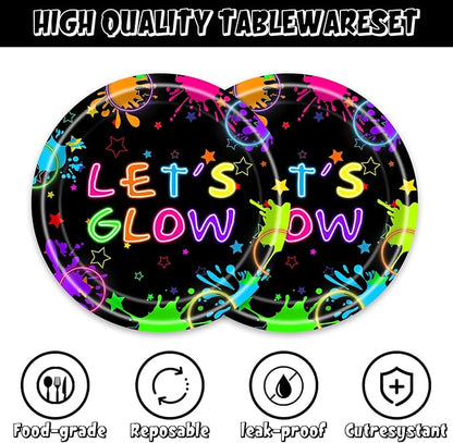 48pcs Neon Party Decoration Set,16 Dessert plate,16 Napkin And 16 Fork,16 persons Disposable tableware,Used Let Glow Birthday Party Supplies