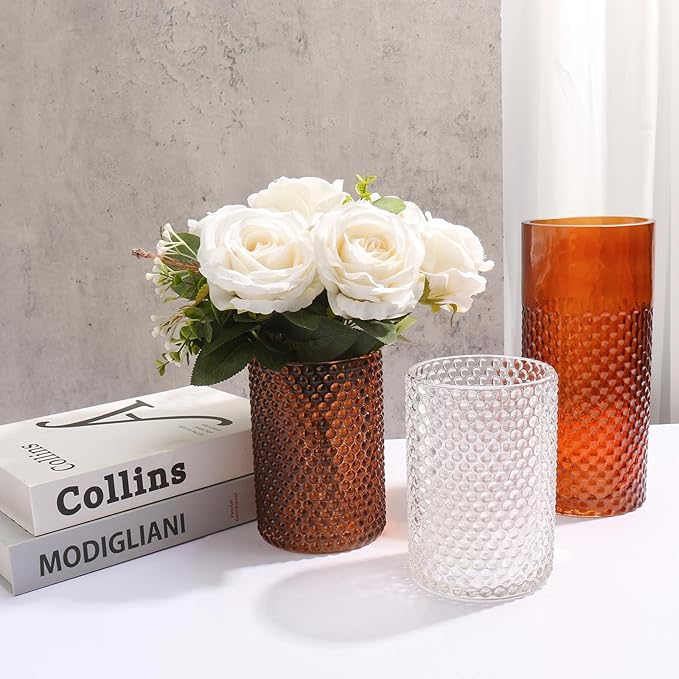 Clear Glass Cylinder Vase for Flowers, 5.5" x 4" Thickened Votive Candle Holder Transparent Modern Hydroponic Ornament for Home Living Room Wedding Centerpieces Office Table Decor