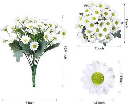 Daisy Artificial Flowers for Outdoors Winter Decoration, 6 Bundles Fake Mums White Silk Flowers for Outside Look Real UV Resistant Faux Flowers Plants for Planter Front Door Home Indoor Porch Urn