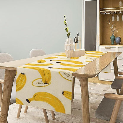 Banana Table Runner, Kitchen Dining Table Decor, Watercolor Tropical Fruit Palm Leaves Table Runners for Indoor Outdoor Home Farmhouse Holiday Wedding Birthday Party Decoration, 13 x90 in