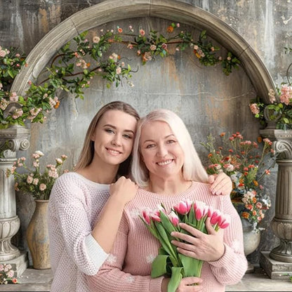 7x5ft Vintage Flower Backdrop Pink Boho Floral Wedding Wall Retro European Arch Green Grass Nature Photography Background Princess Birthday Bridal Shower Anniversary Valentines Day Decor