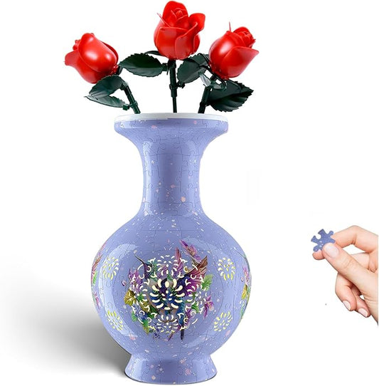 3D Puzzle Vase for Adults, 200 Curved Pieces DIY LED Vase, Unique Craft Kit for Home Decoration, Creative Hobby Gift for Women, Ideal Housewarming & Birthday Gifts (Lavender Bloom Pattern)