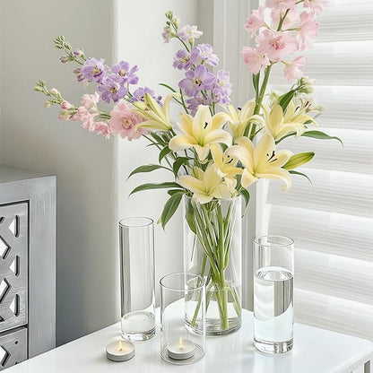 Cylinder Glass Bud Vases Set of 10 Clear Flower Vase for Centerpieces Shelf, Modern Small Vases for Living Room Bedroom Office Home, Decor for Wedding House Warming Party