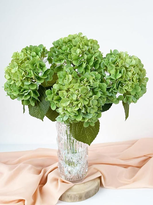 4 Pcs Real Touch Green Hydrangeas Artificial Flowers 20'' Long Stem Faux Hydrangeas for Outdoor Party Wedding Home Decor Kitchen Table Centerpiece