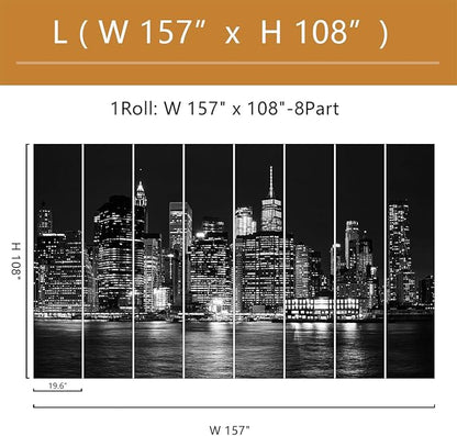 Black City Wallpaper Peel and Stick New York Night Scene Self Adhesive Wall Mural for Living Room Bedroom 157"x108"
