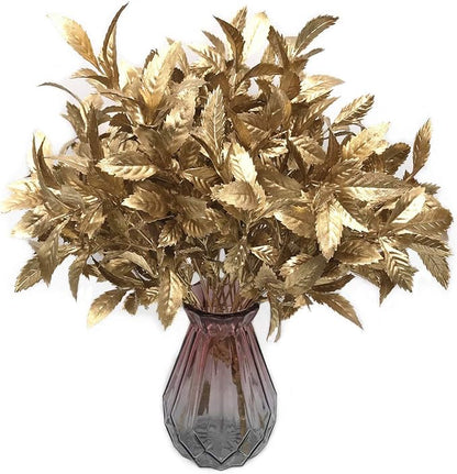 PASYOU Artificial Plants for Christmas Decor, Plastic Grass Fake Shrubs Simulation Leaves Indoor Outdoor Home Garden Planter Filler Party Hotel Verandah Wedding Faux DIY Decoration - Gold 4 Pack