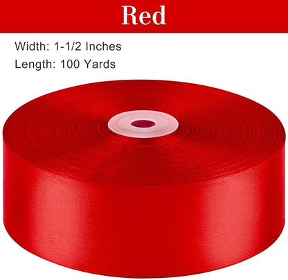 1-1/2 Inches 100 Yards Red Satin Ribbon, Solid Fabric Ribbon Roll for Flower Bouquets, Gift Wrapping, Wedding, Christmas, Handmade Crafts
