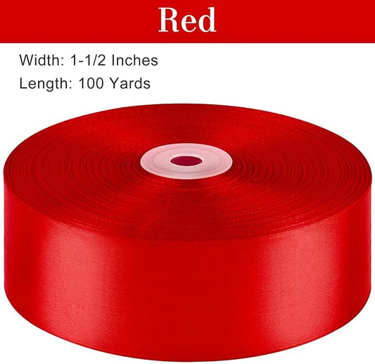 1-1/2 Inches 100 Yards Red Satin Ribbon, Solid Fabric Ribbon Roll for Flower Bouquets, Gift Wrapping, Wedding, Christmas, Handmade Crafts