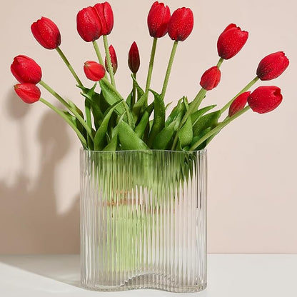 15 Pcs Hot Red Tulips Artificial Flowers Faux Tulips Real Touch Latex Fake Flower Bouquet for Spring Wedding Home Décor Centerpiece Arrangements