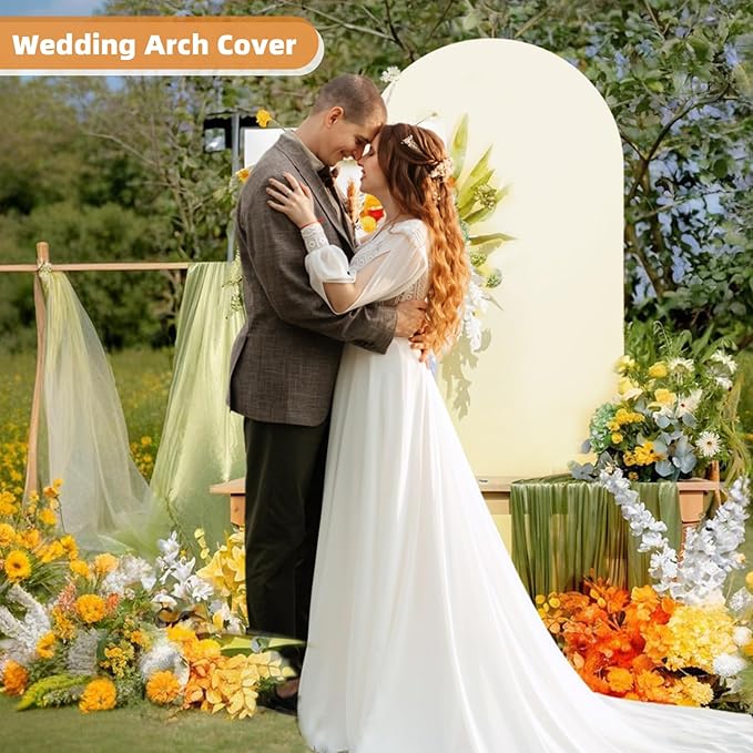 HEMMOTOP 6.6ft Beige Arch Backdrop Cover (No Arch Stand), Spandex Arch Covers Stretchy Backdrop for Balloon Arches, Wedding, Birthday Party, Baby Shower, Banquet Arch Decoratio
