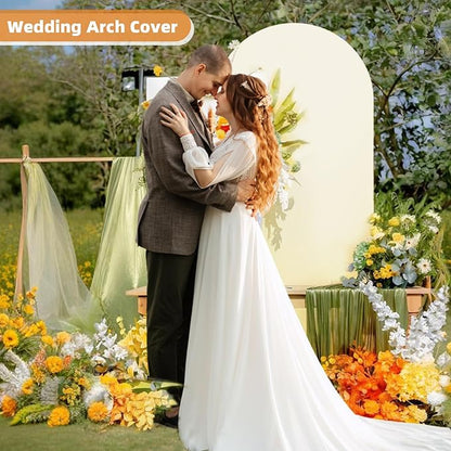 HEMMOTOP 6.6ft Beige Arch Backdrop Cover (No Arch Stand), Spandex Arch Covers Stretchy Backdrop for Balloon Arches, Wedding, Birthday Party, Baby Shower, Banquet Arch Decoratio