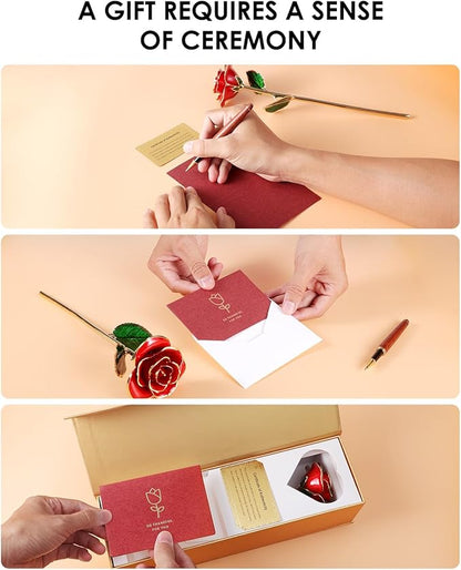24K Gold Dipped Rose – Handpicked Real Rose Preserved in 24K Gold – Passionate, One-of-a-Kind Romantic Gift for Her – Ideal for Birthday, Anniversary, Mother’s Day, Valentine’s Day (Red)