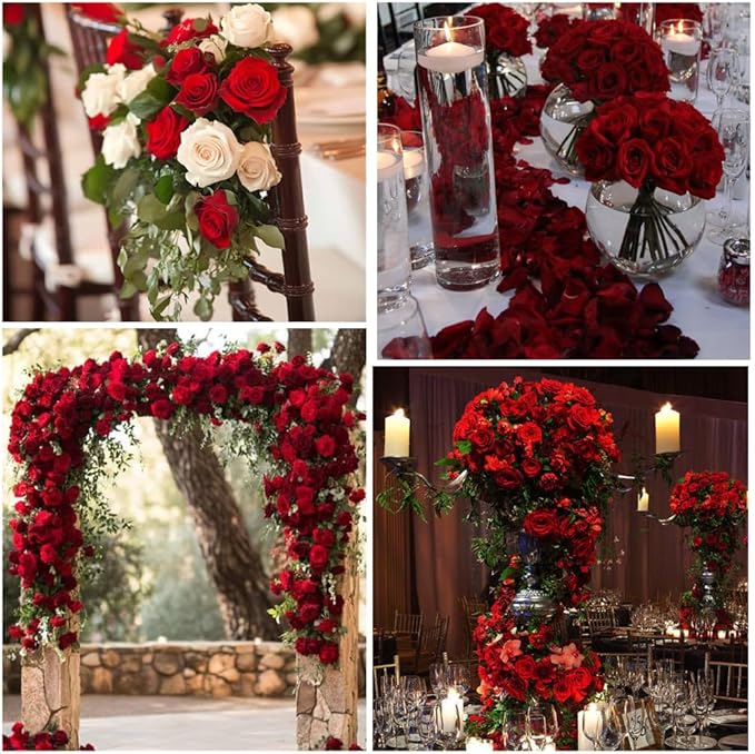 Jasion 12PCS Artificial Roses Realistic Velvet Silk Flowers Long Stem Faux Flowers Bouquet for Wedding Home Party Table Centerpieces Decorations (Red)