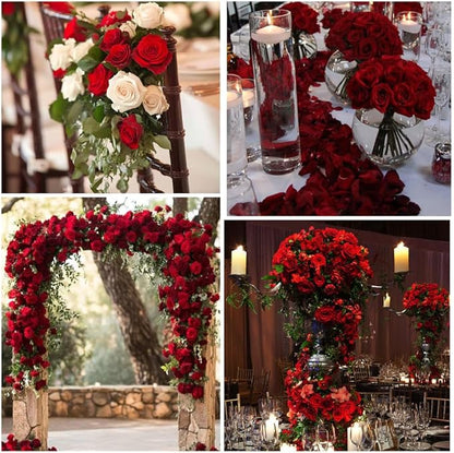 Jasion 12PCS Artificial Roses Realistic Velvet Silk Flowers Long Stem Faux Flowers Bouquet for Wedding Home Party Table Centerpieces Decorations (Red)