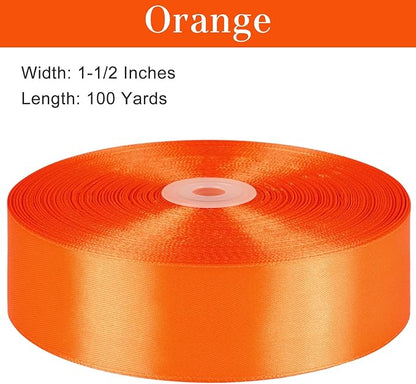 1-1/2 Inches 100 Yards Orange Satin Ribbon, Ribbon Roll for Flower Bouquets, Gift Wrapping, Wedding, Handmade Crafts