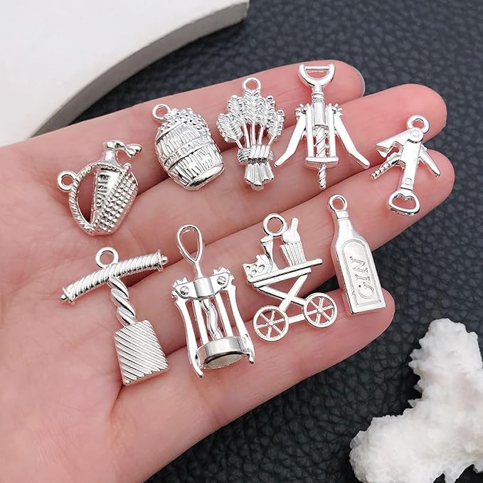 WOCRAFT 60pcs Bright Silver Wine Bracelet Charms for Jewelry Making Sets DIY Necklace Bracelet Keychain Crafting Charms Kit Craft Supplies (SN873)