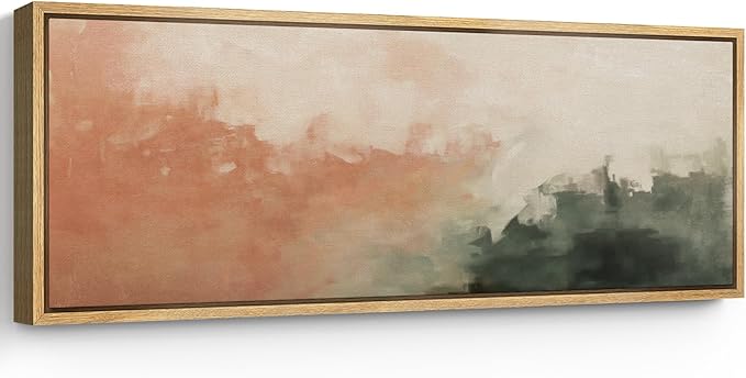 SIGNFORD Large Framed Canvas Print Wall Art Blush and Green Abstract Brushstroke Illustrations Modern Art Relax/Calm Warm for Living Room, Bedroom, Office - 60"x20"