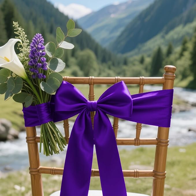 Purple Satin Ribbon 4 inch X 15 Yards Polyester Ribbon for Gift Wrapping Very Suitable for Weddings Party Hair Bow Invitation Decorations and More