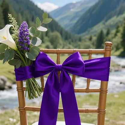 Purple Satin Ribbon 4 inch X 15 Yards Polyester Ribbon for Gift Wrapping Very Suitable for Weddings Party Hair Bow Invitation Decorations and More