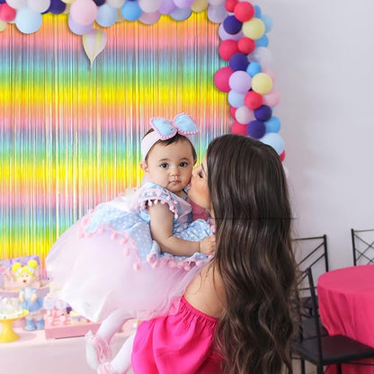 Pastel Rainbow Foil Fringe Curtain Streamers Party Backdrop Foil Fringe Backdrop Curtains Tinsel Streamers for Birthday Party Decorations
