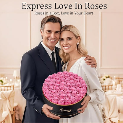 50 Preserved Roses in a Gift Box for Her - Forever Flowers for Delivery, Eternal Rose Mothers Gifts for Mom, Wife Anniversary Birthday Gifts for Women, Pink