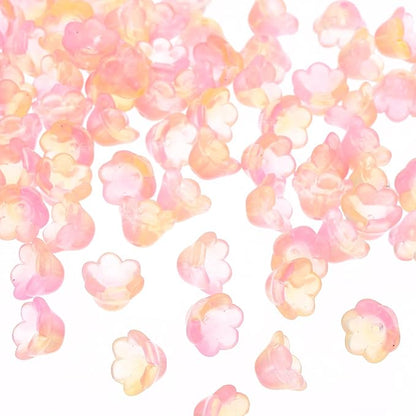 PATIKIL Glass Trumpet Flower Beads, 200 Pcs Gradient Flower Bead Charm for Jewelry Making DIY Craft, Bracelets, Earrings, Necklaces Decorations, Yellow, Pink