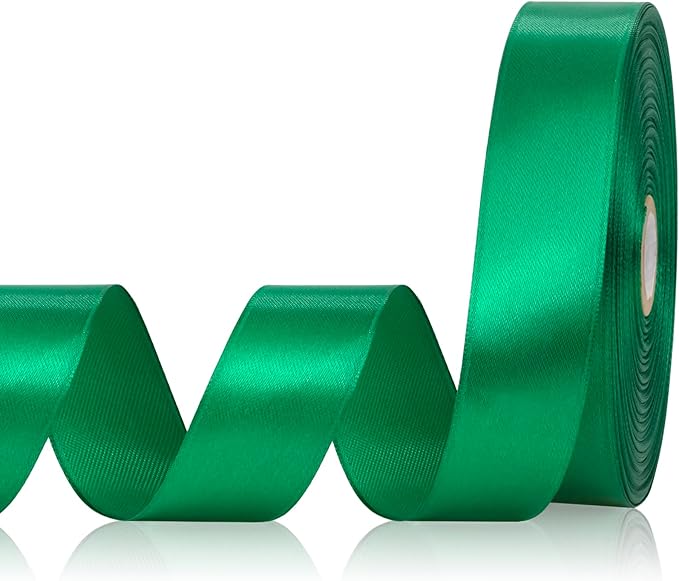 Green Ribbon 1 Inch 60 Yards, Green Satin Ribbon for Flower Bouquet, Graduation Lei, Crafts, Gift Wrapping, Baby Shower, Christmas and Wedding Decorations