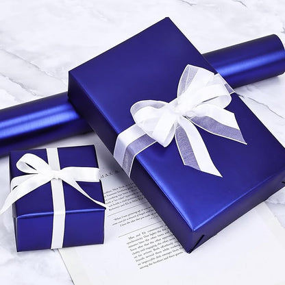 NESCCI Matte Metal Blue Wrapping Paper, Solid Color Paper-2 Roll,17 Inches X 32.8 Feet Per Roll,Gift Wrapping Paper,Perfect for Wedding,Valentine's Day, Birthday,Baby Shower,DIY Bouquet