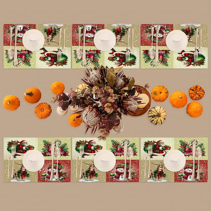 Christmas Waffle Santa Claus Cute Placemats Set of 4 PVC Vinyl Non Slip Table Mats Heat Resistant Place Mats Washable Wipeable Dining Table Mat for Kitchen Decor Party Indoor Outdoor Decorative Gift