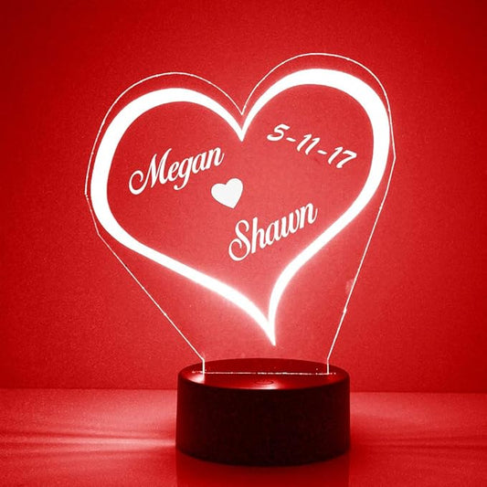 Custom Love & Heart LED Sign Night Light Lamp with Remote, Light Up Display with Personalized Name or Image, Customized and Made in The USA, Clear Acrylic Home Decor Design with 16 Colors, 4 Modes