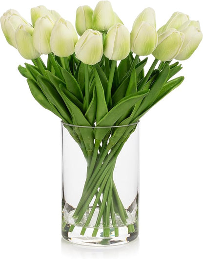 ENOVA FLORAL 20 Heads Real Touch Artificial Tulips Flowers Centerpieces for Dining Table Decorations, Wedding, Farmhouse Decor (Green)