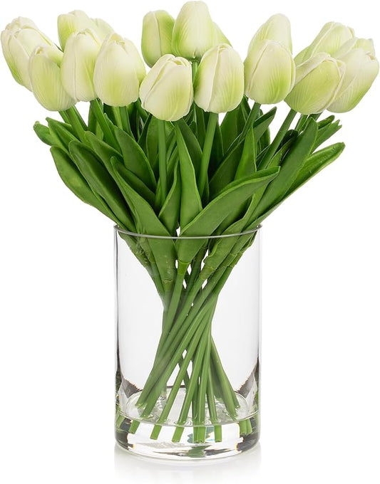 ENOVA FLORAL 20 Heads Real Touch Artificial Tulips Flowers Centerpieces for Dining Table Decorations, Wedding, Farmhouse Decor (Green)
