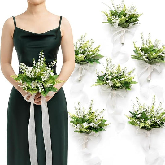Ling's moment Bridesmaid Bouquet Set of 6, Bridal Bouquets for Bridesmaids, 7 Inch Wedding Bouquets for Bridesmaids, Wedding, Ceremony, Anniversary, etc.