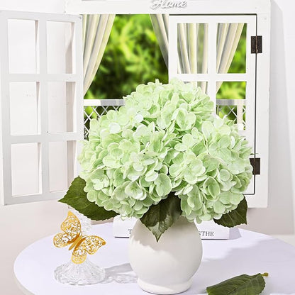 4 Pcs Light Green Hydrangea Artificial Flowers, Latex Real Touch Hydrangea Flowers, 19.6'' Full Faux Hydrangea Flowers Fake Flowers for Home Decor Party Wedding Centerpiece Bouquet Floral Arrangements
